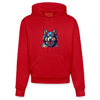 Swedish Lapphund Dog Breed Colorful Cartoon Kawaii - Organic Fitted Hoodie Made in EU - red - Front