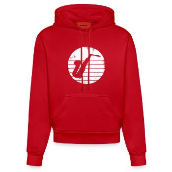 Dessin de saxophone - Sweat à capuche bio ajusté fabriqué en UE - rouge - Devant