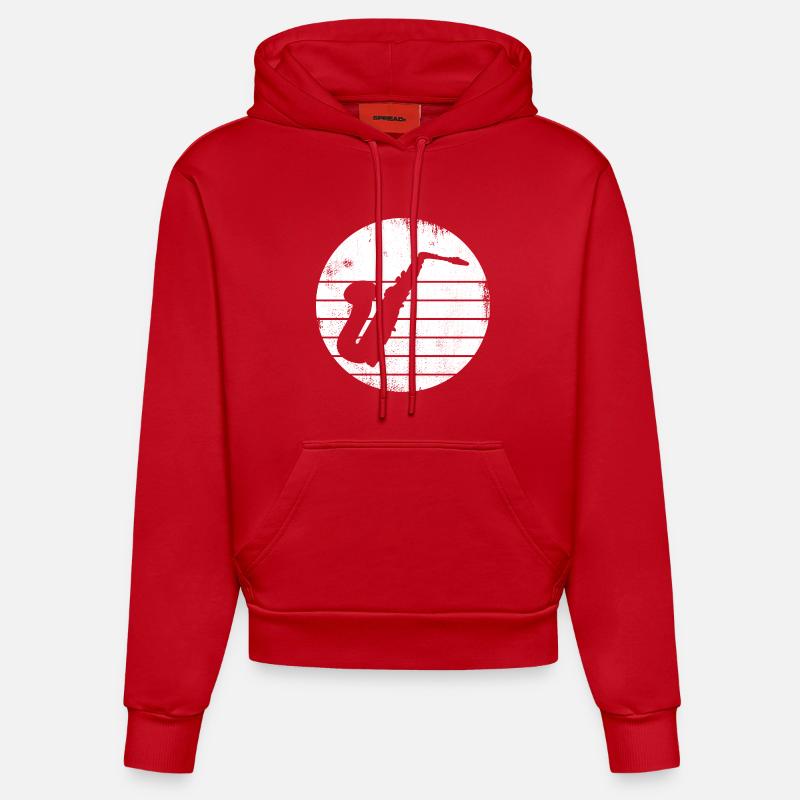 Dessin de saxophone - Sweat à capuche bio ajusté fabriqué en UE - rouge