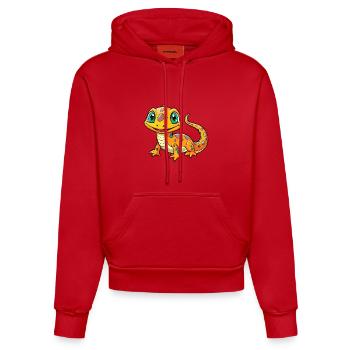Salamander Niedliche Zeichentrickfigur Kawaii Clipart - Organic Fitted Hoodie Made in EU - Rot - Vorne
