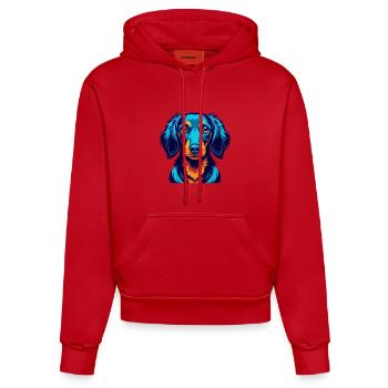 Dackel Hund Bunte Kawaii Zeichentrickfigur - Organic Fitted Hoodie Made in EU - Rot - Vorne