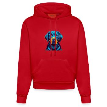 Labrador Retriever Hund Buntes Kawaii Cartoon Haustier - Organic Fitted Hoodie Made in EU - Rot - Vorne
