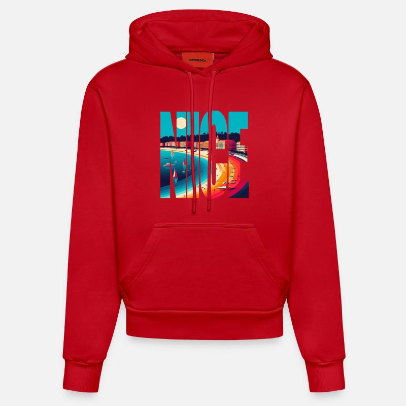 Nice Riviera Arc en Couleurs - Sweat à capuche bio ajusté fabriqué en UE - rouge