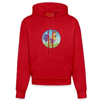 Rooster Cute Kawaii Cartoon Clipart Animal Pet - Organic Fitted Hoodie Made in EU - red - Front