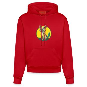 Aardwolf mignon Kawaii dessin animé Clipart Animal de compagnie - Sweat à capuche bio ajusté fabriqué en UE - rouge - Devant