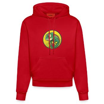Chameleon Cute Kawaii Cartoon Clipart Pet Animal - Organic Fitted Hoodie Made in EU - red - Front
