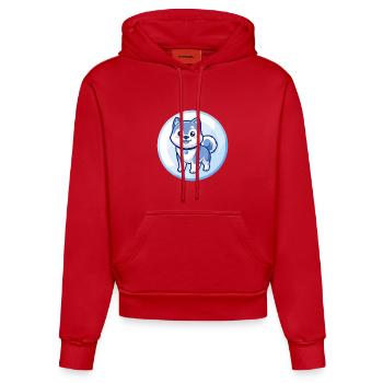 Akita Dog Blue Kawaii Cartoon Character Clipart - Organic Fitted Hoodie Made in EU - red - Front