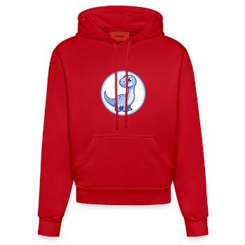 Dinosaure Bleu Kawaii Dessin Animé Personnage Clipart Animal de compagnie - Sweat à capuche bio ajusté fabriqué en UE - rouge - Devant