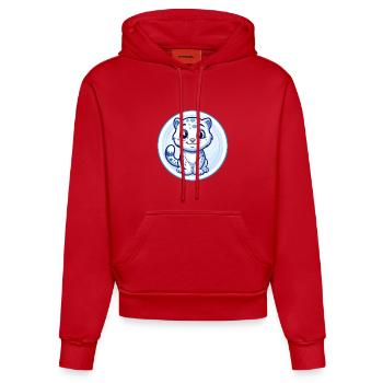 Léopard des neiges Bleu Kawaii Dessin animé Personnage Clipart - Sweat à capuche bio ajusté fabriqué en UE - rouge - Devant