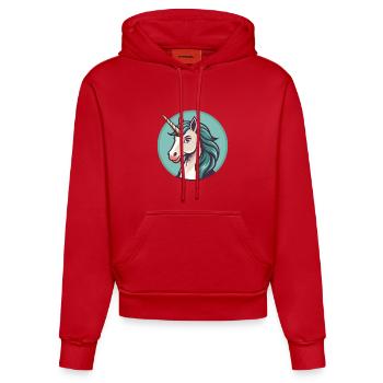 Licorne Kawaii Dessin animé Personnage Animal Animal Visage - Sweat à capuche bio ajusté fabriqué en UE - rouge - Devant