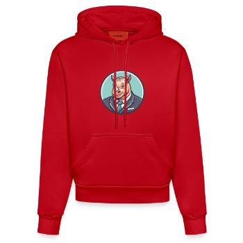 Rhino Kawaii Cartoon Character Animal Pet Face - Organic Fitted Hoodie Made in EU - red - Front