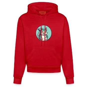 Eichhörnchen Kawaii Cartoon Figur Tier Haustier Gesicht - Organic Fitted Hoodie Made in EU - Rot - Vorne