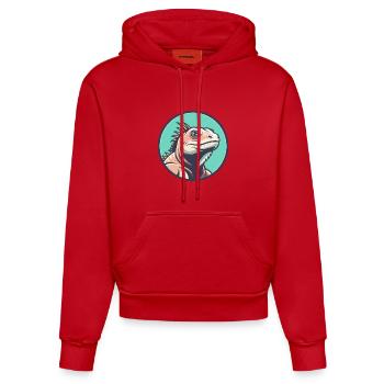 Iguane Kawaii Dessin animé Personnage Animal Animal Visage - Sweat à capuche bio ajusté fabriqué en UE - rouge - Devant