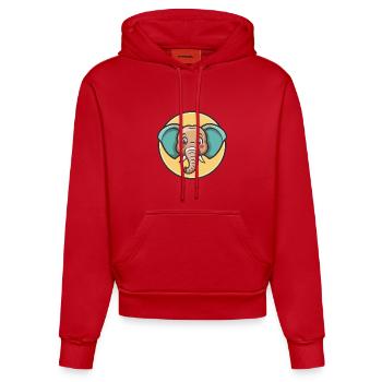 Elephant Kawaii Cartoon Character Animal Pet Face - Organic Fitted Hoodie Made in EU - red - Front