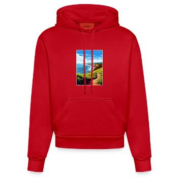 North Devon Aonb Travel Poster Souvenir Paint WPA - Organic Fitted Hoodie Made in EU - red - Front