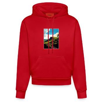 Mendip Hills Anob Travel Poster Souvenir Paint WPA - Organic Fitted Hoodie Made in EU - red - Front