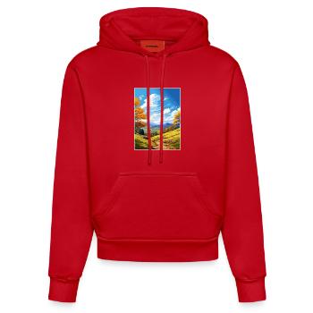 Clwydian Range und Dee Valley Aonb Reiseposter - Organic Fitted Hoodie Made in EU - Rot - Vorne