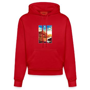 Aït Benhaddou Maroc Affiche de voyage Souvenir WPA - Sweat à capuche bio ajusté fabriqué en UE - rouge - Devant