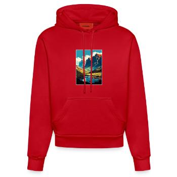 Drakensberge Südafrika Reiseposter Souvenir - Organic Fitted Hoodie Made in EU - Rot - Vorne