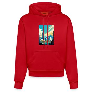 Séoul Corée du Sud Affiche de voyage Peinture Souvenir WPA - Sweat à capuche bio ajusté fabriqué en UE - rouge - Devant