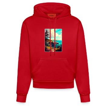 Parc national de l’Acadia Affiche de voyage Souvenir WPA - Sweat à capuche bio ajusté fabriqué en UE - rouge - Devant