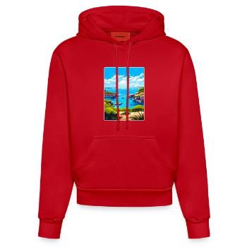 Sardaigne Italie Affiche de voyage Peinture souvenir WPA - Sweat à capuche bio ajusté fabriqué en UE - rouge - Devant