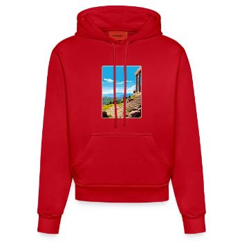 Pergamon Turkey City Travel Poster Souvenir WPA - Organic Fitted Hoodie Made in EU - red - Front