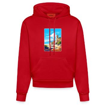 Delos Greece Travel Poster Souvenir Postcard Paint - Organic Fitted Hoodie Made in EU - red - Front