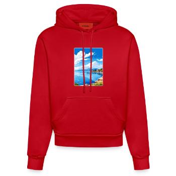 Île de Meganisi Grèce Affiche de voyage Souvenir WPA - Sweat à capuche bio ajusté fabriqué en UE - rouge - Devant