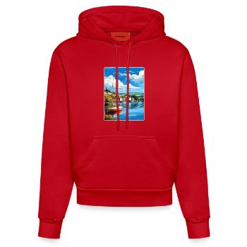 Fowey River Angleterre Affiche de voyage vintage souvenir - Sweat à capuche bio ajusté fabriqué en UE - rouge - Devant