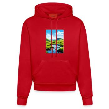 Peak District Vereinigtes Königreich Großbritannien Reiseplakat WPA - Organic Fitted Hoodie Made in EU - Rot - Vorne
