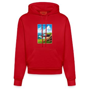 Lands End Cornwall England Travel Poster Souvenir - Organic Fitted Hoodie Made in EU - red - Front