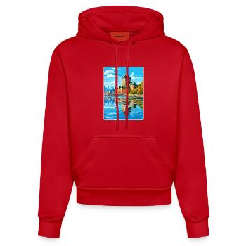 Quebec City Kanada Reise Poster Souvenir Farbe WP - Organic Fitted Hoodie Made in EU - Rot - Vorne