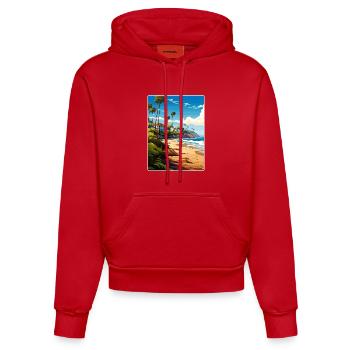 Malibu California Travel Poster Souvenir Paint WPA - Organic Fitted Hoodie Made in EU - red - Front