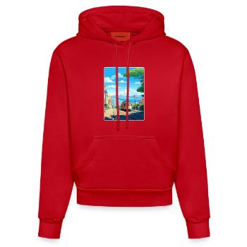 Affiche de voyage du Golden Gate de San Francisco en Californie - Sweat à capuche bio ajusté fabriqué en UE - rouge - Devant