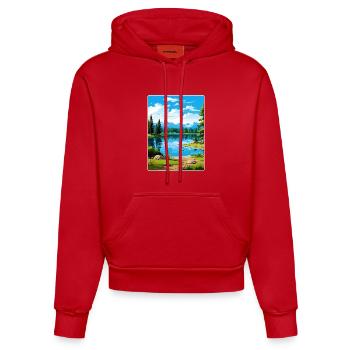 Big Bear Lake Californie Affiche de voyage souvenir - Sweat à capuche bio ajusté fabriqué en UE - rouge - Devant