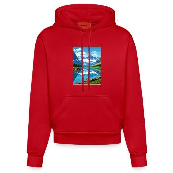 Glacier National Park Travel Poster Souvenir WPA - Organic Fitted Hoodie Made in EU - red - Front