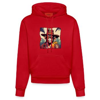 Affe mit Cocktail! - Organic Fitted Hoodie Made in EU - Rot - Vorne