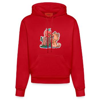 Le petit chaton et le ver dans la pomme - Sweat à capuche bio ajusté fabriqué en UE - rouge - Devant