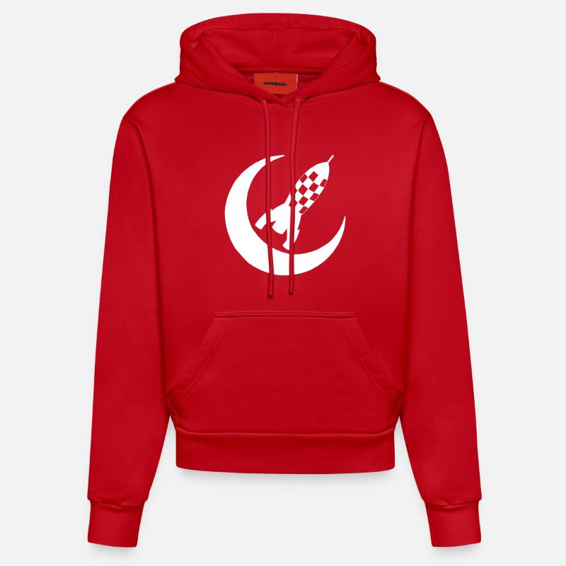 White rocket and half moon - Organic Fitted Hoodie Made in EU - red