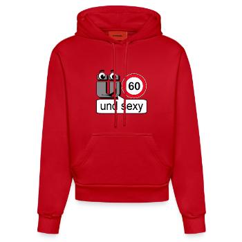 60th birthday , and sexy - Organic Fitted Hoodie Made in EU - red - Front