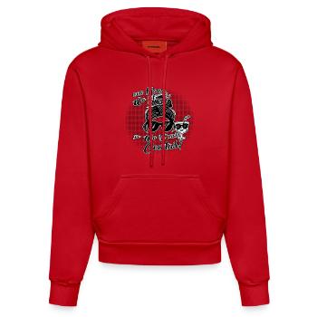 Von Mama-Modus zu Cocktail-Zeit. - Organic Fitted Hoodie Made in EU - Rot - Vorne