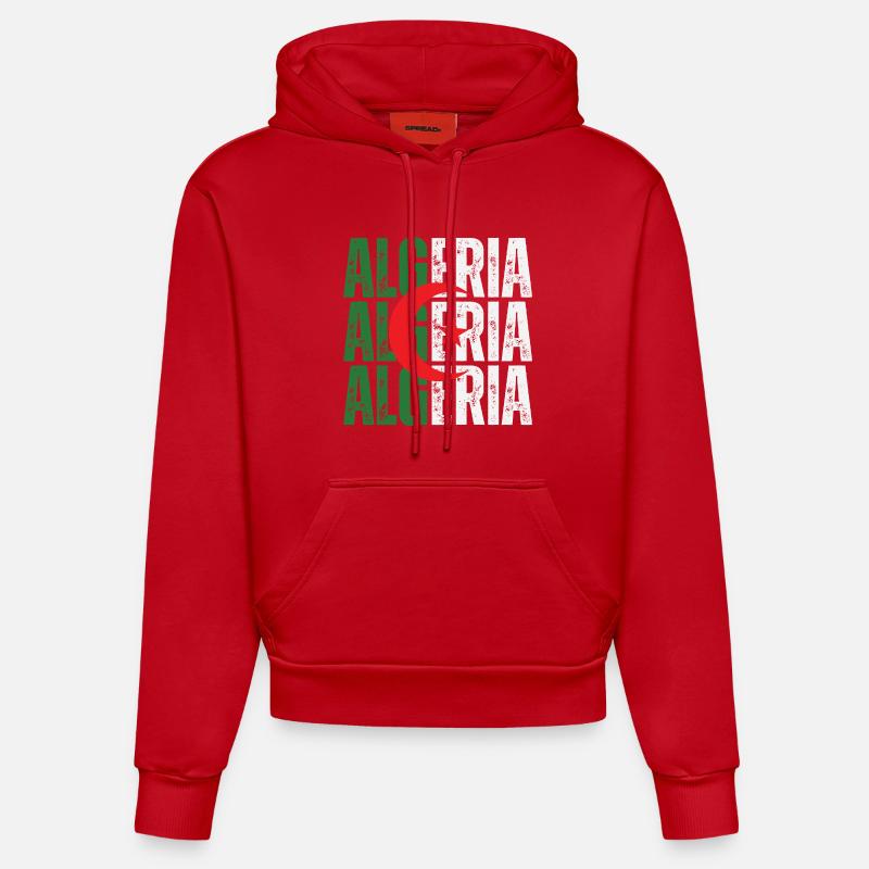 Drapeau algérien, fierté algérienne - Sweat à capuche bio ajusté fabriqué en UE - rouge