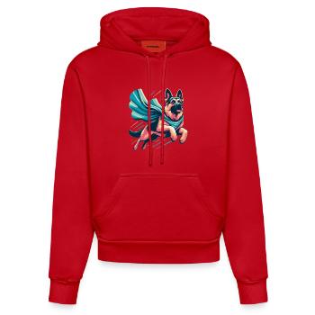 Super Dog German Shepherd Gift - Organic Fitted Hoodie Made in EU - red - Front
