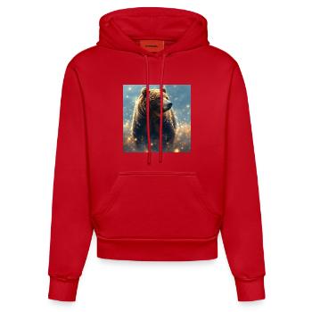 Power Animal Brown Bear - Organic Fitted Hoodie Made in EU - red - Front
