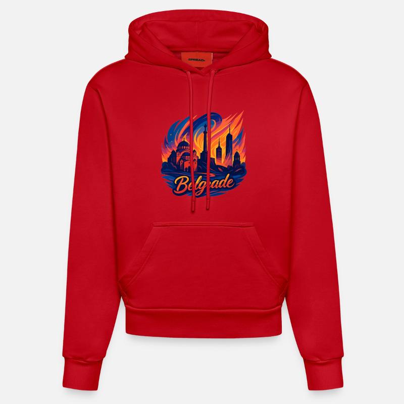 Belgrade Capitale Serbie Silhouette Cadeau - Sweat à capuche bio ajusté fabriqué en UE - rouge