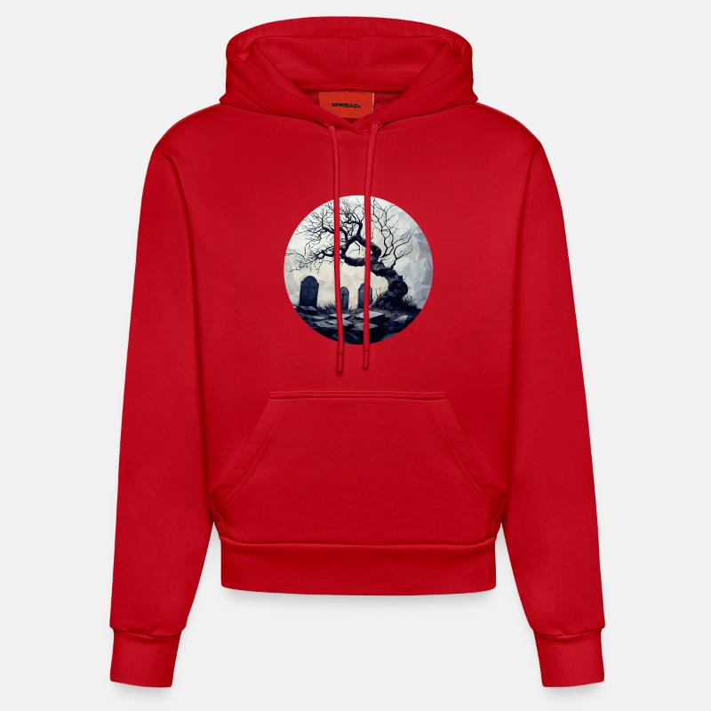 Tombe oubliée avec arbre noueux - Sweat à capuche bio ajusté fabriqué en UE - rouge