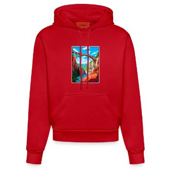 Devils Bridge Germany Travel Poster Cityscape WPA - Organic Fitted Hoodie Made in EU - red - Front