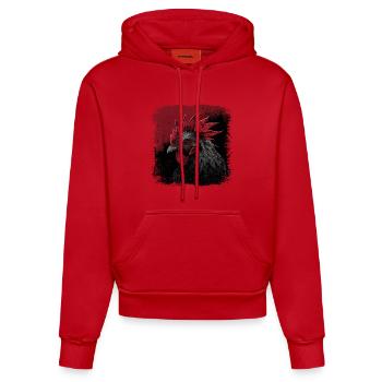 Rooster Portrait - Organic Fitted Hoodie Made in EU - red - Front