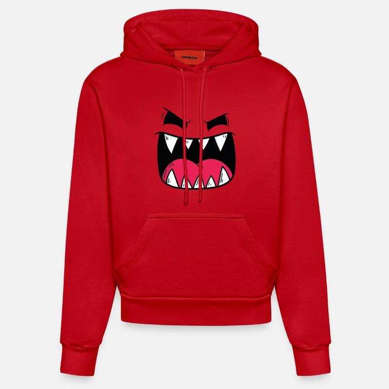 Motif de visage de monstre démoniaque - Sweat à capuche bio ajusté fabriqué en UE - rouge